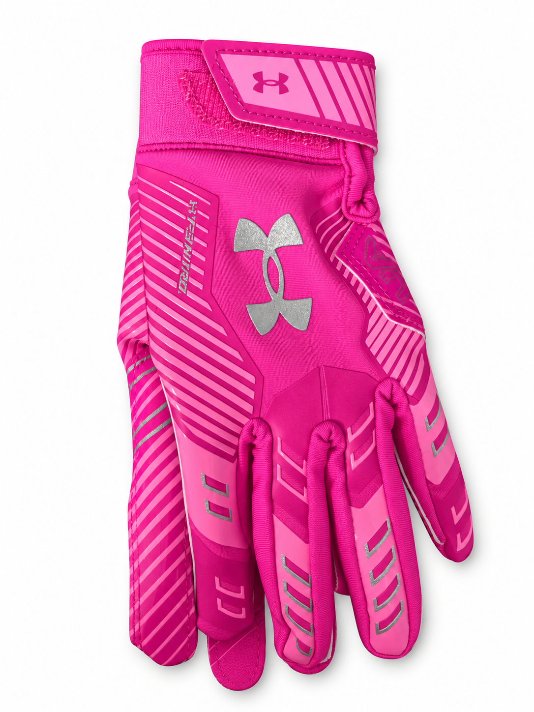 Under Armour F9 Nitro Youth Gloves - Fuchsia / Light Pink / Metallic Silver
