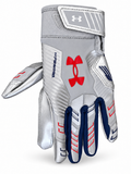 Under Armour F9 Nitro Printed Youth Gloves - Grey / Metallic Silver / Red / Navy Blue